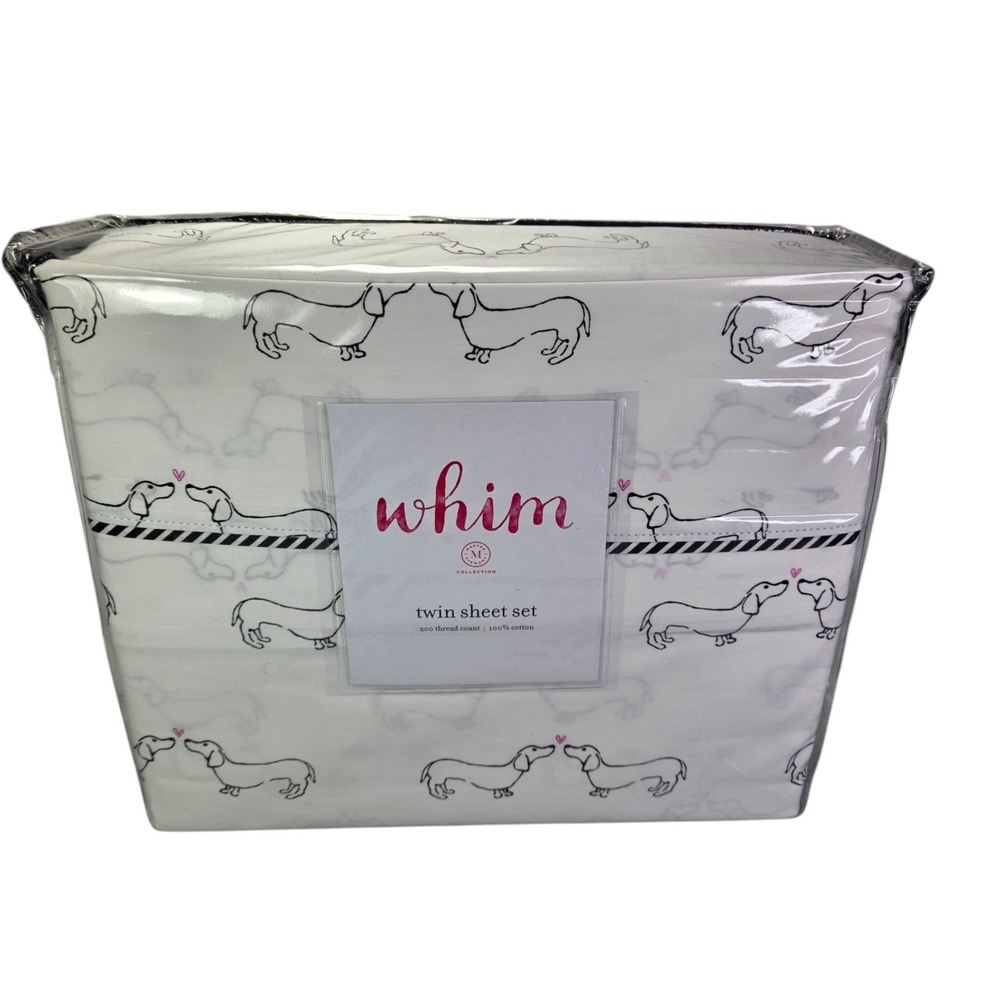 Martha Stewart Whim Dachshund Kiss Dogs Pink Hearts Twin Sheet Set 100% Cotton